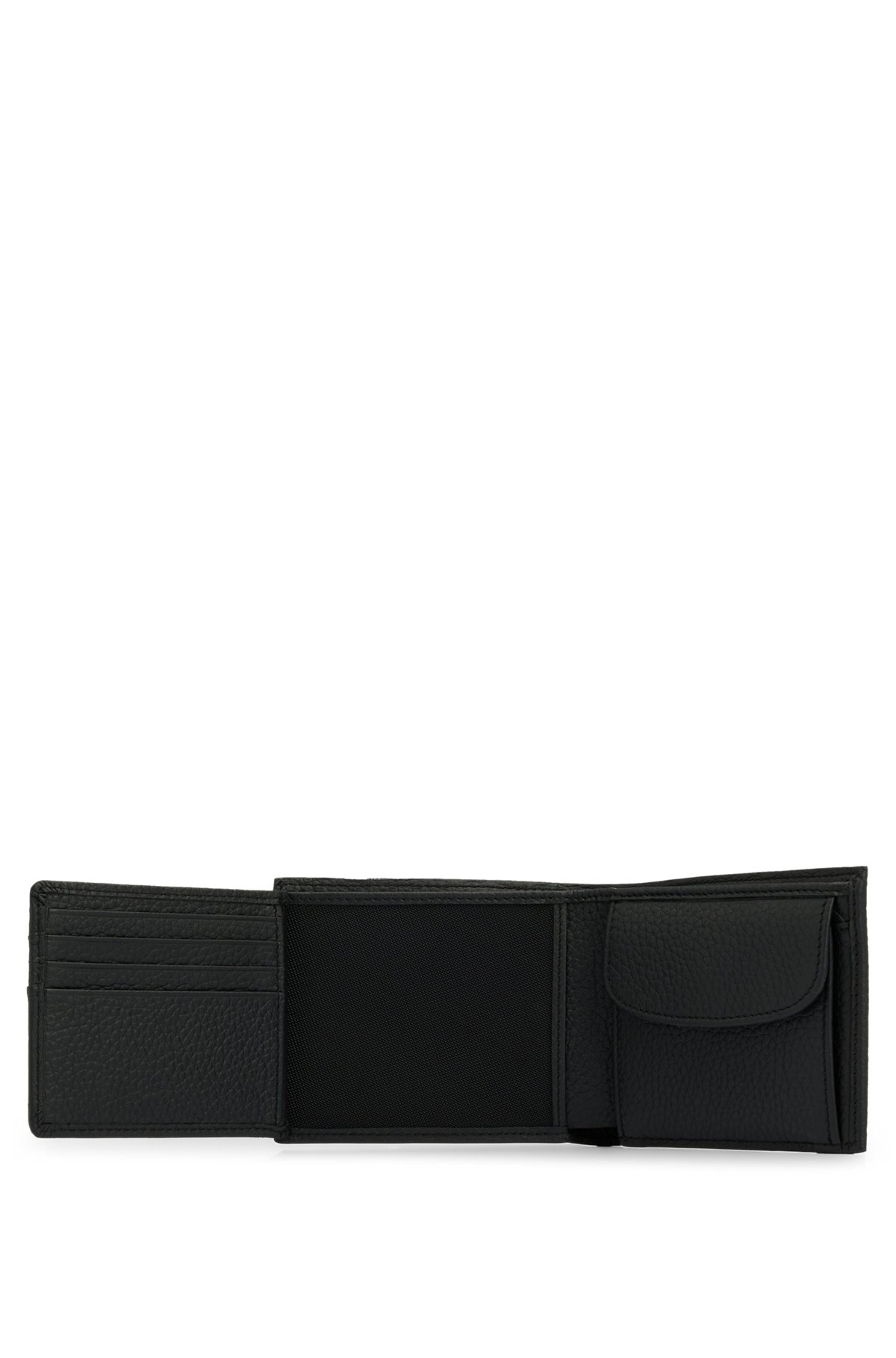 Portefeuille en cuir italien avec logo argenté poli, Noir