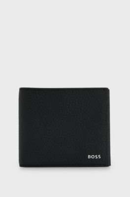 Grained Italian-leather wallet with logo lettering, Black