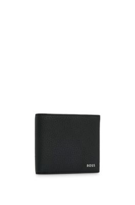 Grained Italian-leather wallet with logo lettering, Black