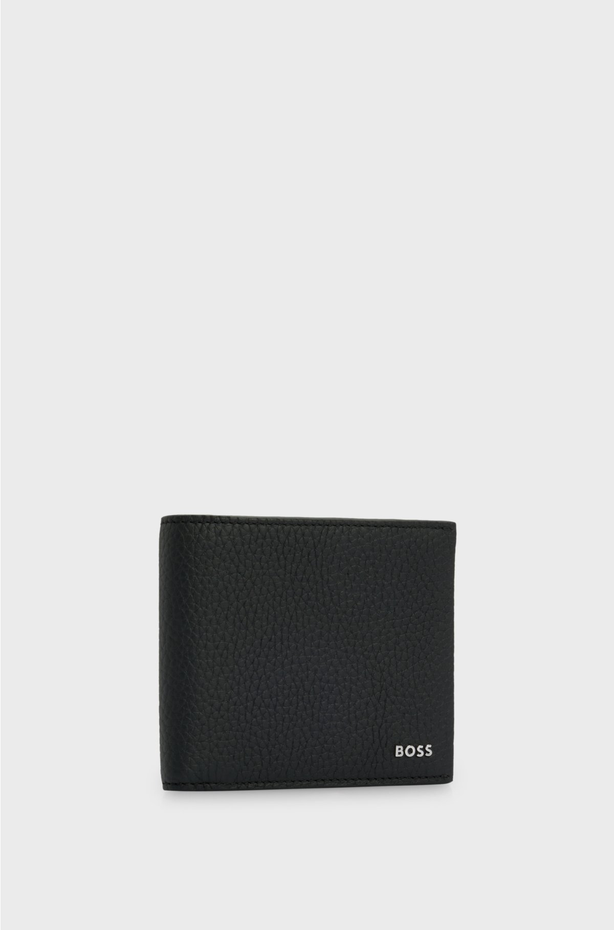 Grained Italian-leather wallet with logo lettering, Black