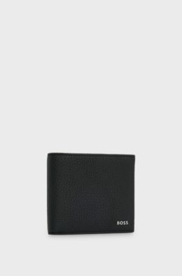 Grained Italian-leather wallet with logo lettering, Black