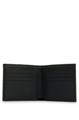 Grained Italian-leather wallet with logo lettering, Black
