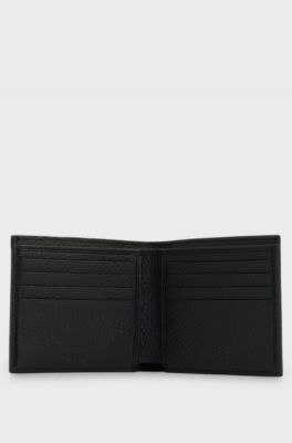 Grained Italian-leather wallet with logo lettering, Black