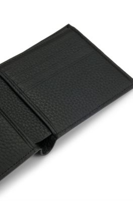 Grained Italian-leather wallet with logo lettering, Black