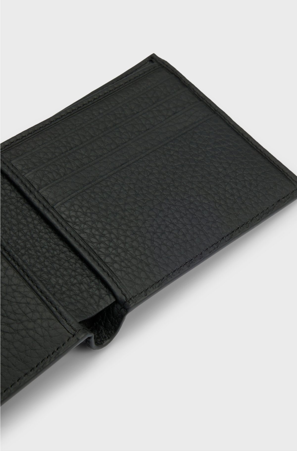 Grained Italian-leather wallet with logo lettering, Black