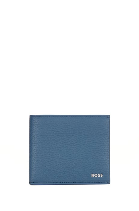 Italian-leather wallet with silver-hardware logo, Blue