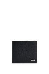 Portefeuille en cuir italien avec logo argenté poli, Noir