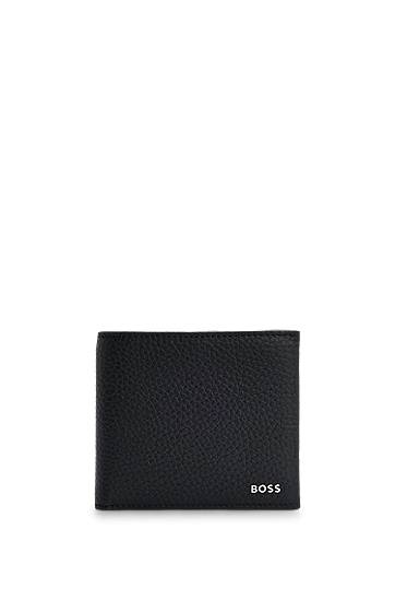 Italian-leather wallet with polished-silver logo, Hugo boss