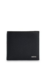 Italian-leather wallet with polished-silver logo, Black