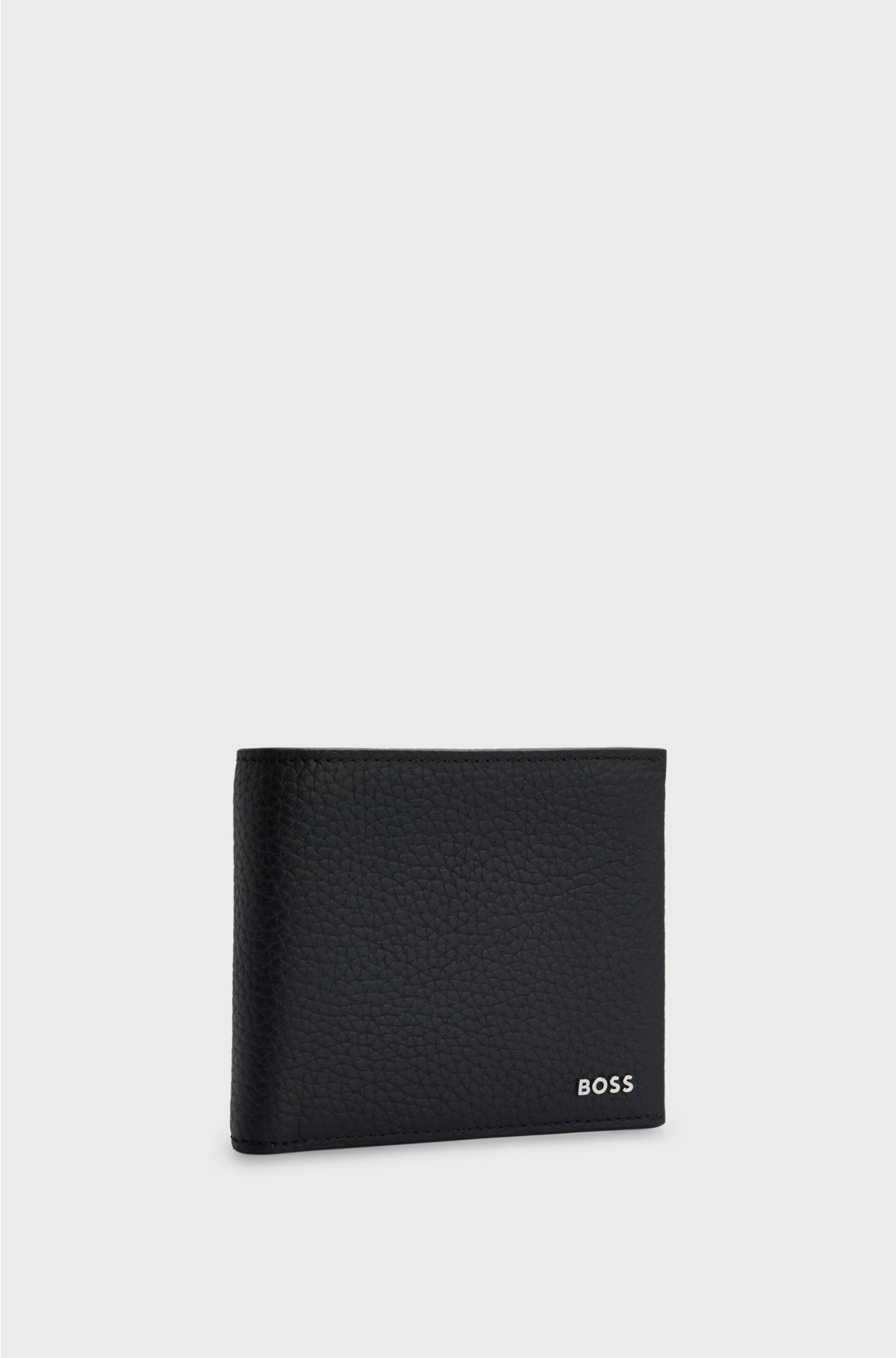 Italian-leather wallet with polished-silver logo, Black