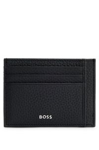 Italian-leather card holder with logo lettering, Black