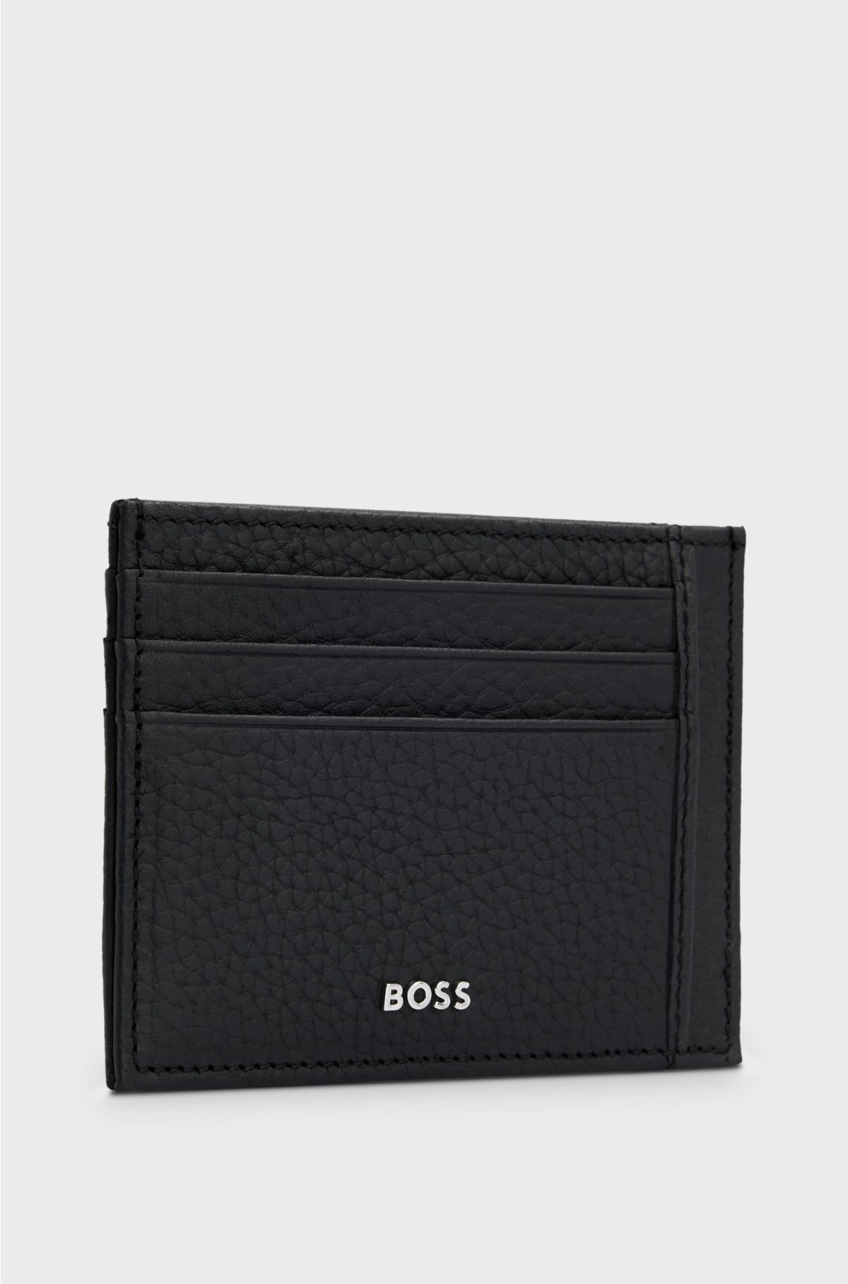 Italian-leather card holder with logo lettering, Black