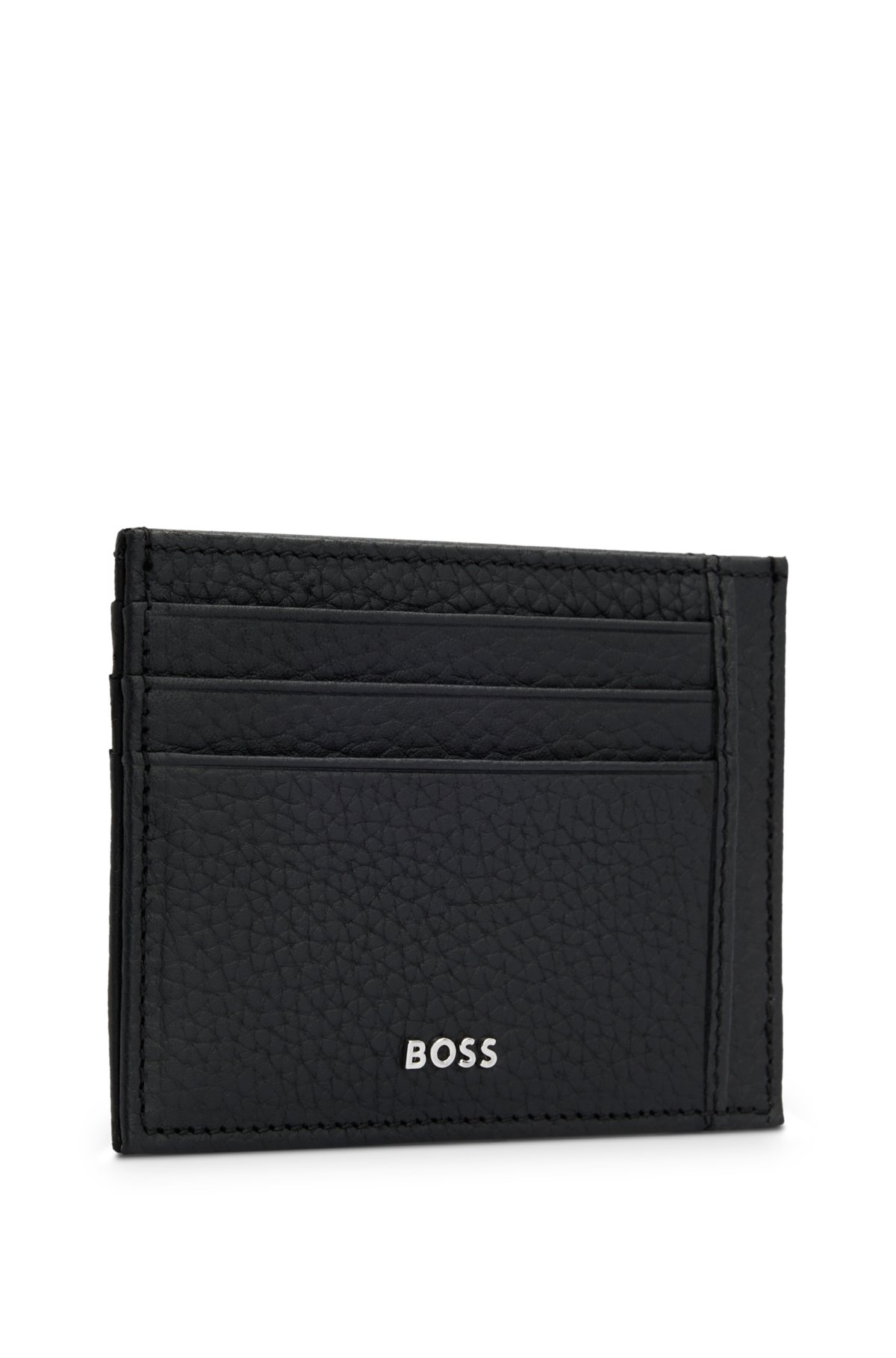 Embossed-leather card holder with logo plaque