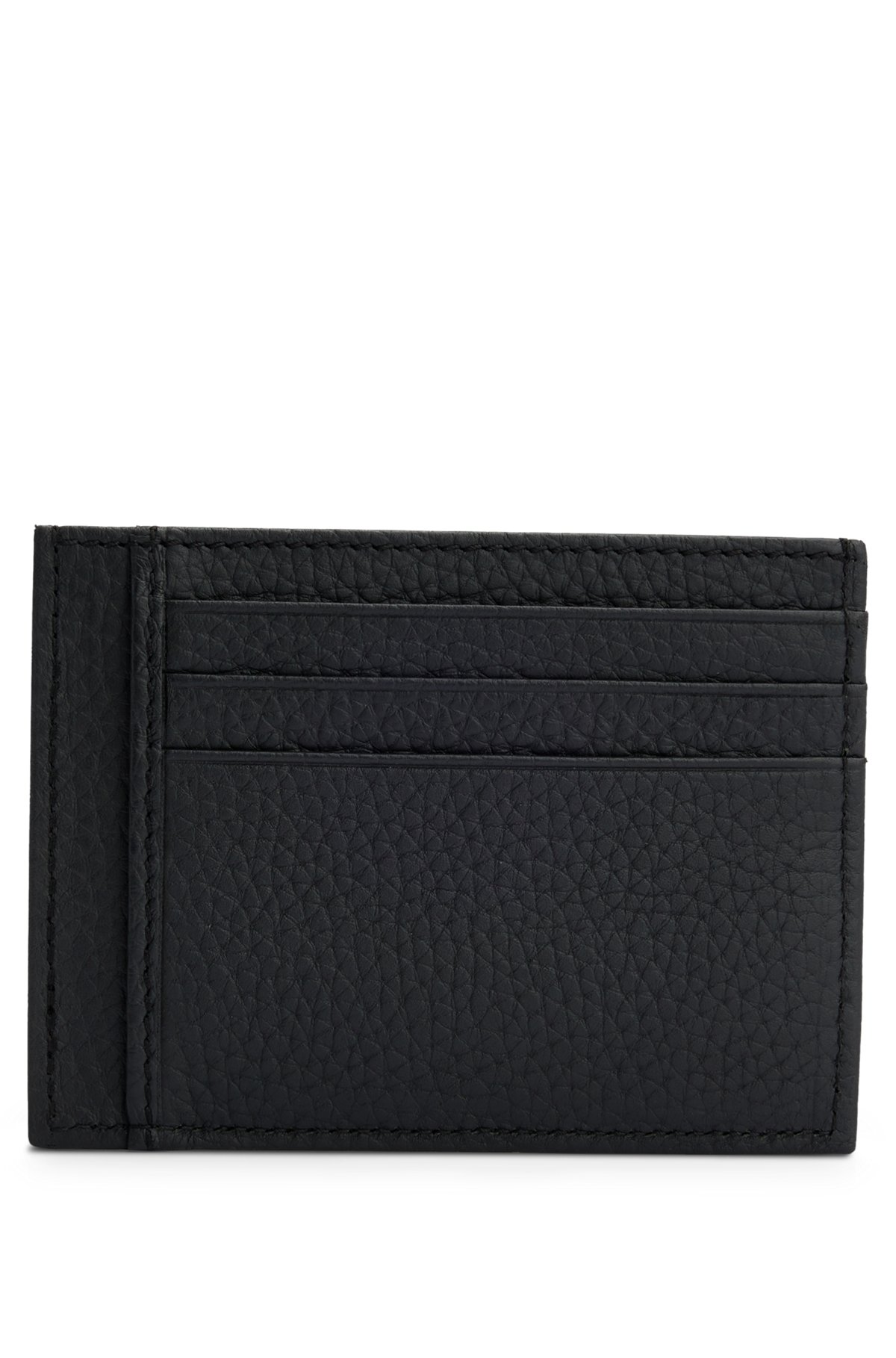 Porte-cartes en cuir italien avec logo argenté, Noir
