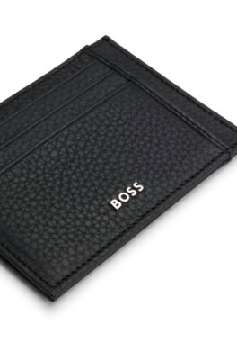 BOSS Italianleather card holder with logo lettering