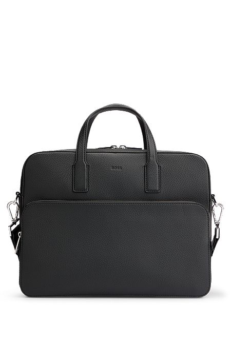 Document case in Italian leather with embossed logo, Black