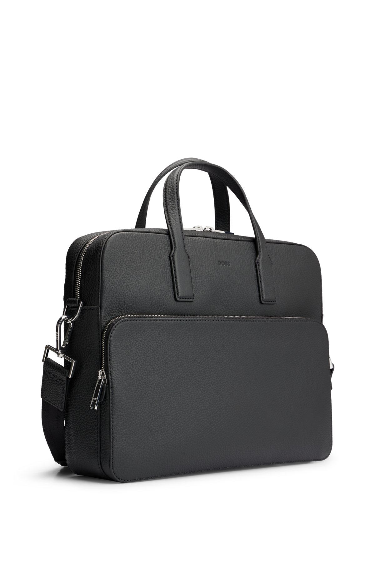 Document case in Italian leather with embossed logo, Black