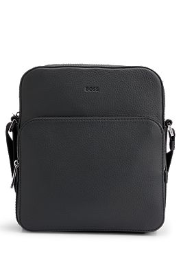 BOSS Reporter bag in grained Italian leather with embossed logo