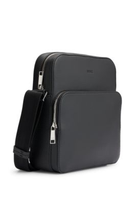 BOSS - Reporter bag in grained Italian leather with embossed logo 