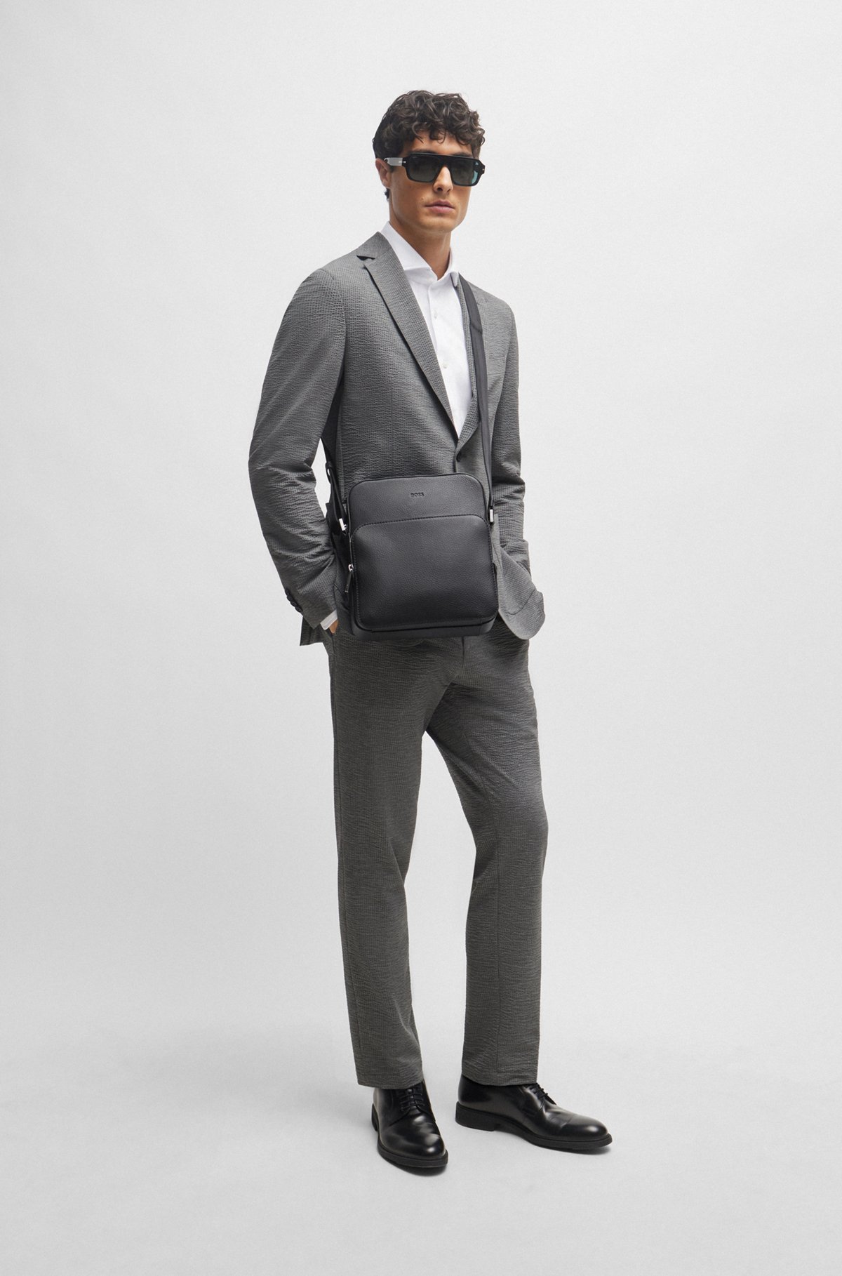 BOSS - Reporter bag in grained Italian leather with embossed logo