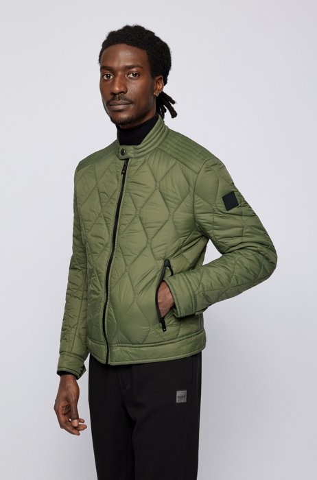 Slim-fit padded biker jacket with water-repellent finish, Light Green