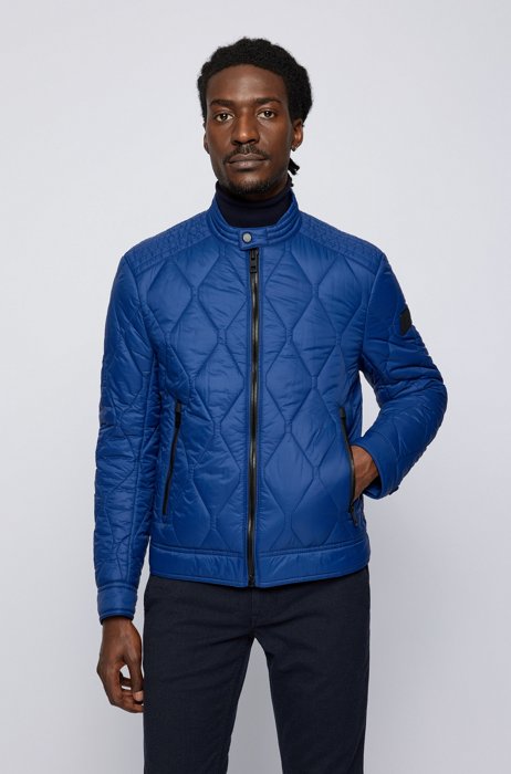 Slim-fit padded biker jacket with water-repellent finish, Dark Blue