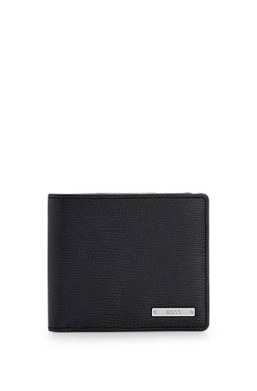Embossed Italian-leather wallet with logo plate, Hugo boss