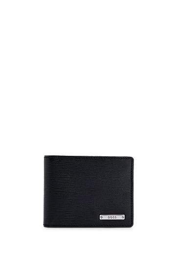 Italian-leather wallet with silver-tone branding, Hugo boss