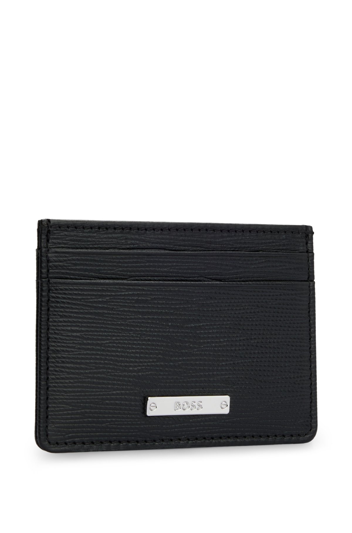 BOSS - Embossed-leather card holder with logo plaque