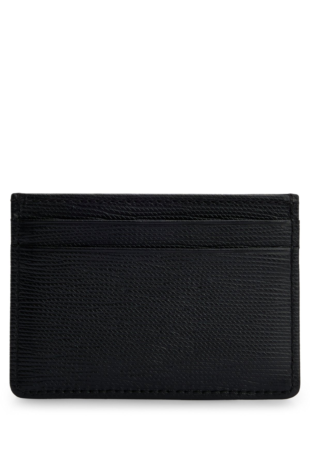 Embossed-leather card holder with logo plaque, Black