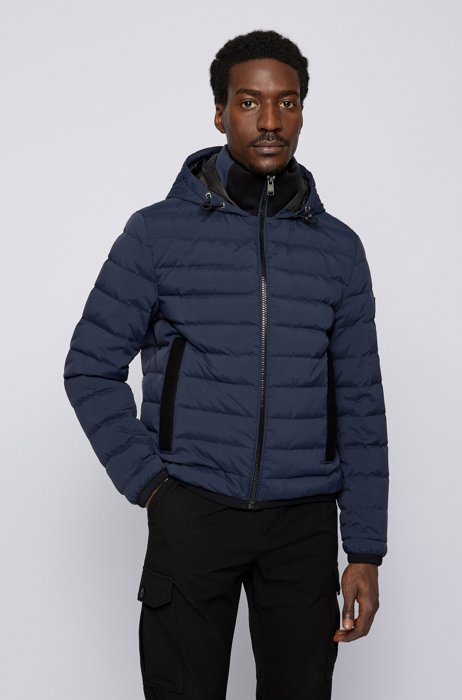 Regular-fit water-repellent hooded jacket with down filling, Dark Blue