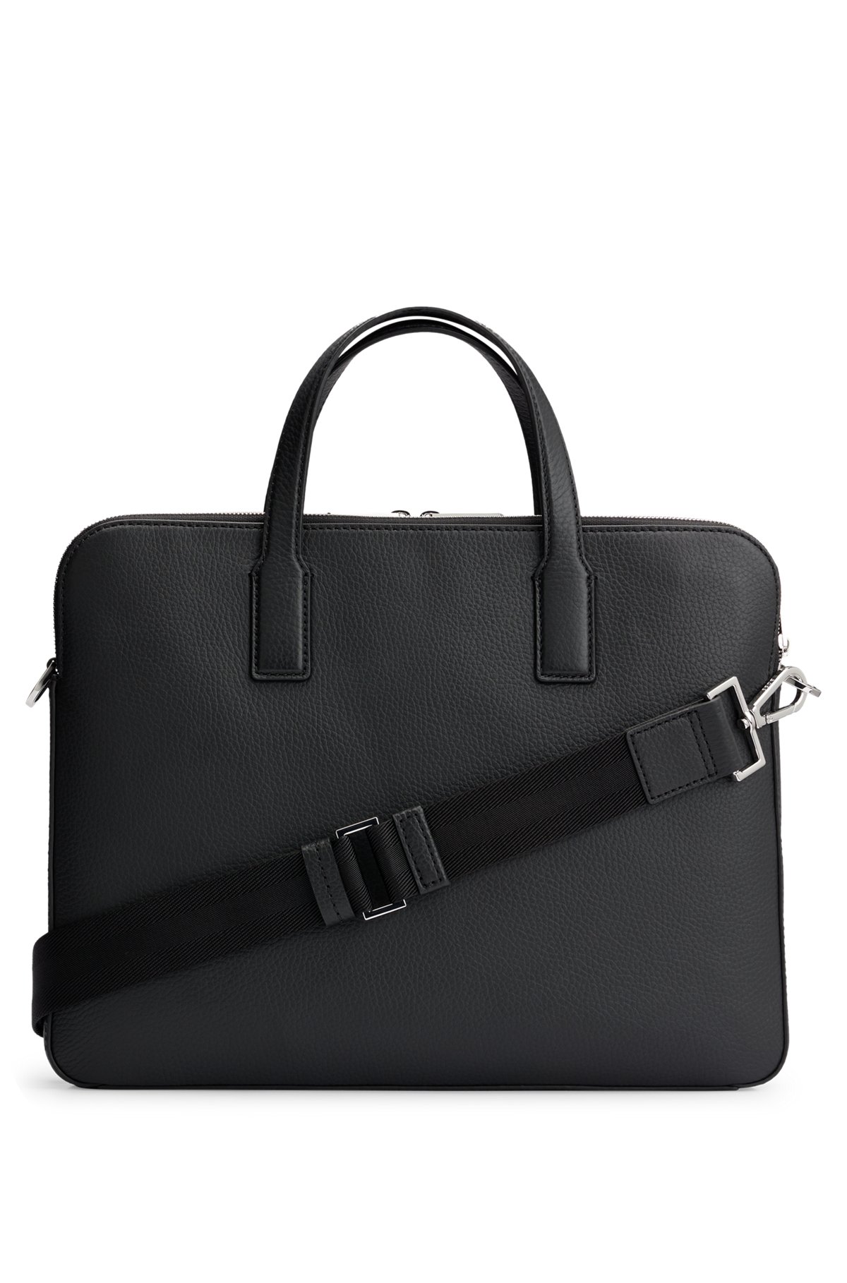 Zipped document case in Italian leather with embossed logo, Black