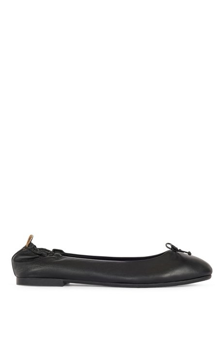 Ballerina pumps in Italian leather with bow trim, Black