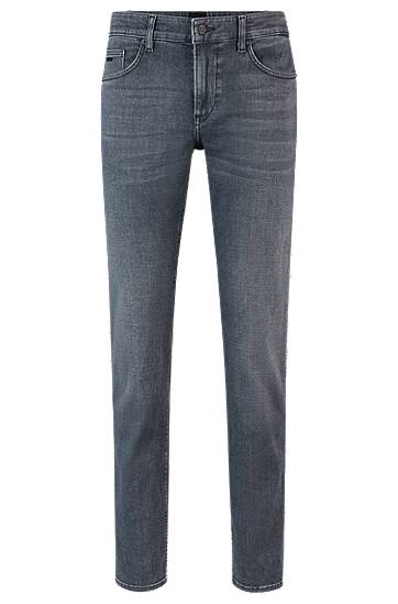 Slim-fit jeans in grey Italian super-soft denim, Hugo boss