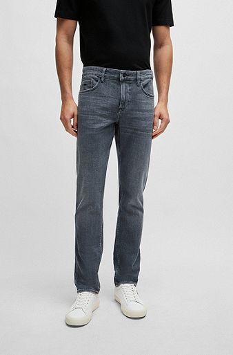 Graue Slim-Fit Jeans aus besonders softem italienischem Denim, Grau