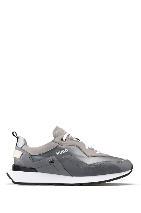 Mixed-material trainers with translucent thermo-bonded details, Light Grey