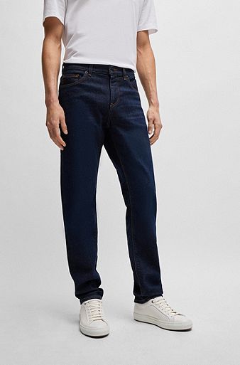 Regular fit jeans i mørkeblå denim med behageligt stræk, Mørkeblå
