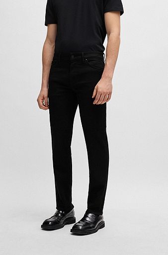 Schwarze Regular-Fit Jeans aus italienischem Denim, Schwarz