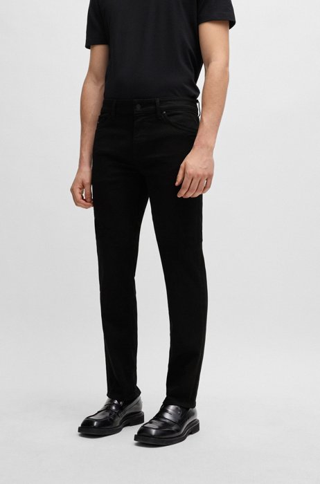 Regular-fit jeans van diepzwart Italiaans denim, Zwart
