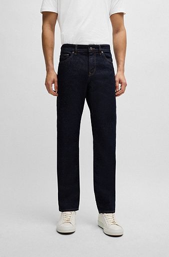 Dunkelblaue Regular-Fit Jeans aus bequemem Stretch-Denim, Dunkelblau
