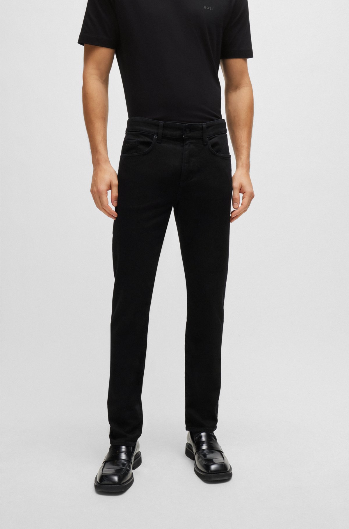 Slim-fit jeans in black super-soft Italian denim, Black