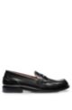 Loafers aus italienischem Leder mit gestreiftem Pennyloafer-Detail, Schwarz