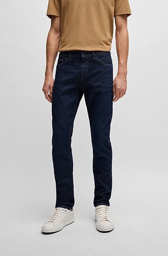 Dunkelblaue Slim-Fit Jeans aus bequemem Stretch-Denim, Blau