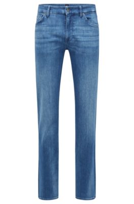 BOSS - Regular-fit jeans in blue Italian cashmere-touch denim