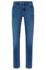 Regular-fit jeans in blue Italian cashmere-touch denim, Blue