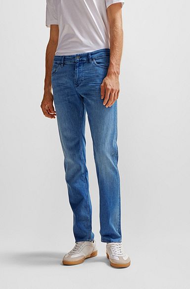 Blaue Regular-Fit Jeans aus italienischem Denim mit Kaschmir-Haptik, Blau