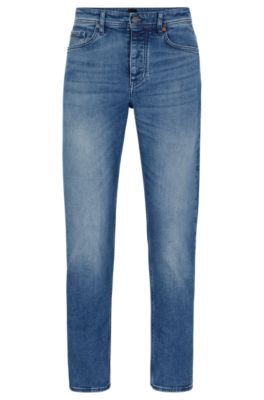 BOSS - Tapered-fit jeans in blue comfort-stretch denim