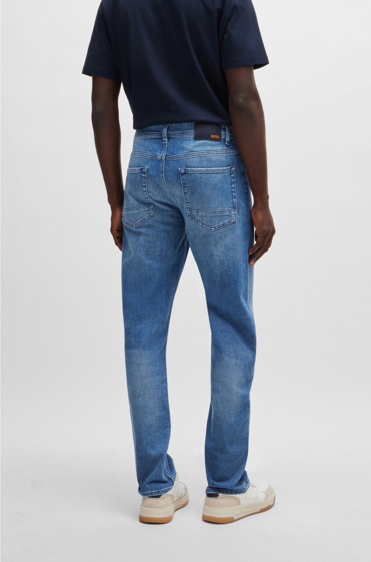 BOSS - Relaxed-fit jeans in beige-tinted blue stretch denim