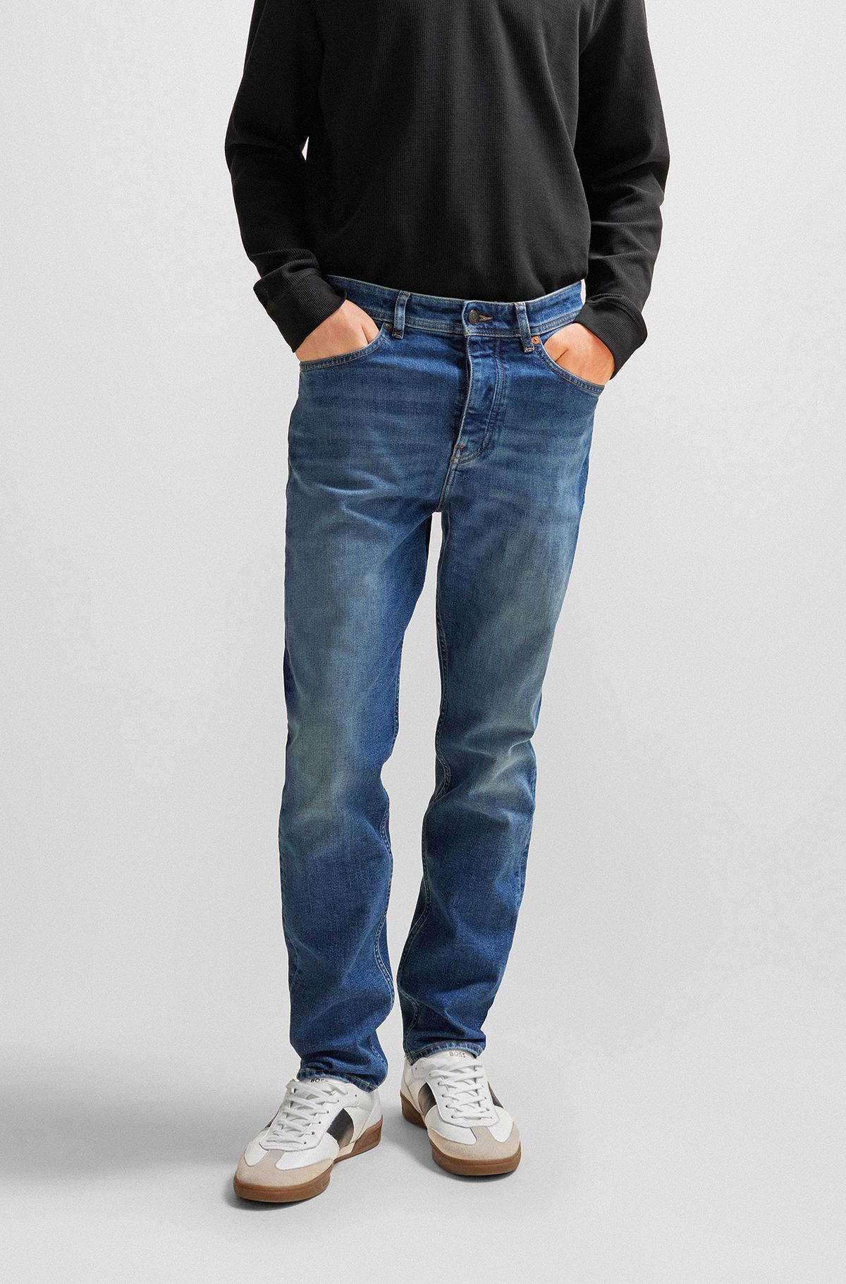 Tapered-fit jeans in blue comfort-stretch denim, Blue