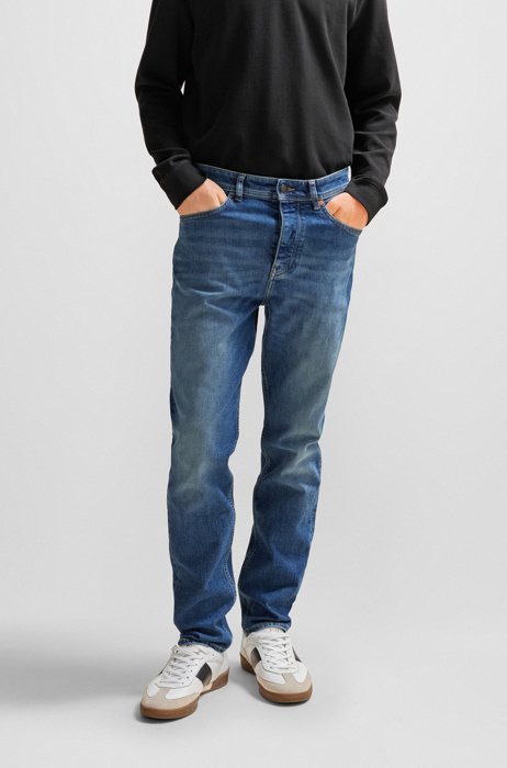 Tapered-fit jeans van blauw comfortabel stretchdenim, Blauw